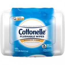 Cottonelle Flushable Wet Wipes - White - Flushable, Quick Drying, Alcohol-free - For Bathroom, Home - 42 - 42 / Each
