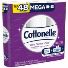 Cottonelle UltraComfort Bath Tissue - 2 Ply - 284 Sheets/Roll - White - Soft, Absorbent, Flushable - For Bathroom, Toilet - 12 Rolls Per Pack - 1 Each