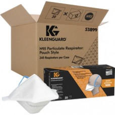 Kleenguard N95 Pouch Respirator - Comfortable, Breathable, Adjustable Nose-piece, Lightweight, Foldable, Head Strap, Particle Filtration Efficiency (PFE) - Airborne Particle Protection - White - 20 / Pack