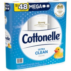 Cottonelle CleanCare Bath Tissue - 312 Sheets/Roll - White - Fiber - Strong, Thick, Soft, Sewer-safe, Septic Safe, Flushable, Clog Safe, Hypoallergenic, Biodegradable, Textured - For Bathroom, Toilet - 12 / Pack