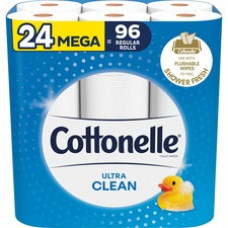 Cottonelle Ultra Clean Toilet Paper - 1 Ply - 312 Sheets/Roll - White - Fiber - Flushable, Clog Safe, Sewer-safe, Septic Safe, Chemical-free, Dye-free, Thick, Absorbent, Fragrance-free, Paraben-free - For Toilet - 24 / Pack