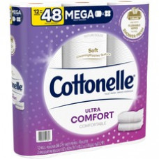 Cottonelle CleanCare Bath Tissue - 2 Ply - 268 Sheets/Roll - White - Fiber - Absorbent, Textured, Soft, Thick, Strong, Moisture Absorbent, Septic Safe, Sewer-safe, Hypoallergenic, Biodegradable, Flushable, ... - For Toilet, Bathroom - 12 Rolls Per Pack - 