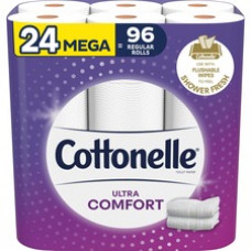 Cottonelle Ultra Comfort Toilet Paper - 2 Ply - 268 Sheets/Roll - White - Fiber - Moisture Absorbent, Septic Safe, Sewer-safe, Chemical-free, Dye-free, Flushable, Clog Safe, Thick, Paraben-free, Fragrance-free - For Toilet - 24 / Pack