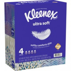 Kleenex Ultra Soft Tissues - 3 Ply - White - Soft, Strong, Fragrance-free - For Home, Office, Business, Face - 65 Per Box - 4 / Pack