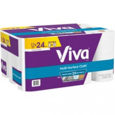 Viva Multi-Surface Cloth Towels - 2 Ply - White - Perforated, Absorbent, Cleaning, Durable, Strong, Versatile - For Multi Surface - 12 / Pack