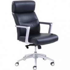 La-Z-Boy High-back Leather Chair - Black Bonded Leather Seat - Black Bonded Leather Back - High Back - 5-star Base - Armrest - 1 Each