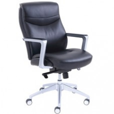 La-Z-Boy Leather Manager Chair - Black Bonded Leather Seat - Black Bonded Leather Back - 5-star Base - Armrest - 1 Each