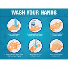 Lorell WASH YOUR HANDS 6 Steps Sign - 1 Each - WASH YOUR HANDS 6 Steps Print/Message - 8
