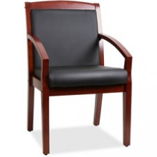 Lorell Sloping Arms Wood Guest Chair - Bonded Leather Black Seat - Bonded Leather Black Back - Wood Cherry Frame - Four-legged Base - 20.13
