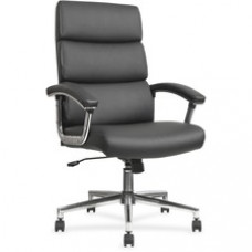 Lorell Leather High-back Chair - Bonded Leather Black Seat - Black Back - Leather - 19.13