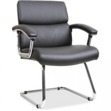 Lorell Sled Base Leather Guest Chair - Bonded Leather Black Seat - Black Back - Sled Base - Black - Leather - 19.13
