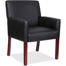 Lorell Full-sided Arms Leather Guest Chair - Black Leather Seat - Black Leather Back - Mahogany Wood Frame - 1 Each