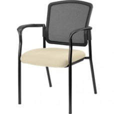 Lorell Mesh Back Guest Chair - Fabric Seat - Powder Coated Steel Black Frame - Beige, Buff - 25.8