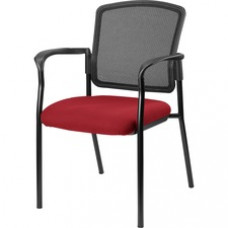 Lorell Breathable Mesh Guest Chairs - Fabric Seat - Steel Black, Powder Coated Frame - Real Red