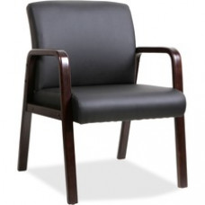 Lorell Black Leather Wood Frame Guest Chair - Bonded Leather Black Seat - Bonded Leather Black Back - Solid Wood Espresso Frame - Four-legged Base - 20.88