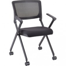 Lorell Plastic Arms Mesh Back Nesting Chair - Black Fabric Seat - Metal Frame - 2 / Carton