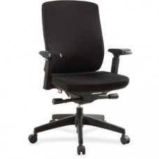 Lorell Mid-Back Chairs with Adjustable Arms - Black Fabric Seat - Black Fabric Back - Mid Back - 5-star Base - Armrest - 1 Each