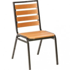 Lorell Teak Outdoor Chair - Teak Faux Wood Seat - Teak Faux Wood Back - Four-legged Base - 4 / Carton