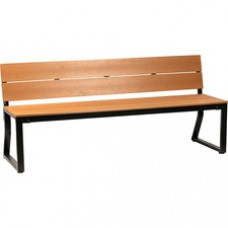 Lorell Teak Outdoor Bench With Backrest - Teak Faux Wood Seat - Teak Faux Wood Back - 1 Each