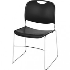 Lorell Lumbar Support Stacking Chair - Polymer Black Seat - Polymer Black Back - Metal Chrome Frame - Black - 19