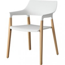 Lorell Wood Legs Stack Chairs - Plastic Seat - Plastic Back - Beechwood Frame - Four-legged Base - White - Wood, Plastic - Armrest - 2 / Carton