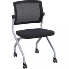 Lorell Armless Mesh Back Training Chair - Plywood, Foam, Fabric Seat - Nylon, Plastic Back - Metal Frame - Black - 2 / Carton
