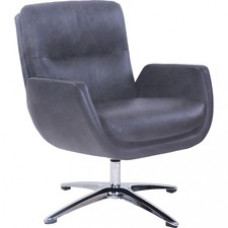 Lorell Distressed Soft Touch Lounge Chair - Black Polyurethane Seat - Black Polyurethane Back - 1 Each