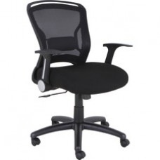 Lorell Flipper Arm Mid-back Chair - Fabric Seat - 5-star Base - Black - 20.50