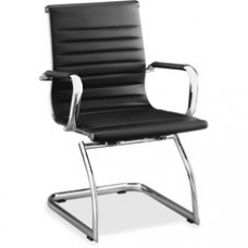 Lorell Modern Chair Mid-back Leather Guest Chair - Leather Seat - Leather Back - Cantilever Sled Base - Black - 23.5