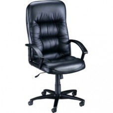 Lorell Tufted Leather Executive High-Back Chair - Leather Black Seat - Black Frame - 5-star Base - Black
