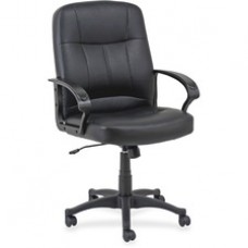 Lorell Chadwick Managerial Leather Mid-Back Chair - Leather Black Seat - Black Frame - 5-star Base - Black - 21.50