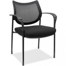 Lorell Mesh Back Guest Chair - Fabric Seat - Plastic Frame - Black - Armrest - 1 Each