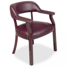 Lorell Traditional Captain Side Chair - Vinyl Burgundy Seat - Hardwood Frame - Four-legged Base - Oxblood - Vinyl, Wood - 24