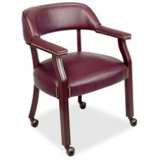 Lorell Traditional Captain Side Chair With Casters - Vinyl Burgundy Seat - Hardwood Frame - Oxblood - 24