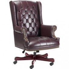 Lorell Traditional Executive Swivel Chair - Vinyl Oxblood Seat - Hardwood Mahogany Frame - 5-star Base - Oxblood - Wood - 25.75