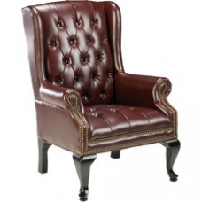 Lorell 777 QA Queen Anne Wing-Back Reception Chair - Vinyl Burgundy Seat - Hardwood Mahogany Frame - Four-legged Base - Oxblood - Wood - 20" Seat Width x 19" Seat Depth - 29" Width x 30" Depth x 39.5" 