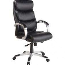 Lorell Executive Bonded Leather High-back Chair - Black Seat - Powder Coated Frame - 5-star Base - Black, Silver - Bonded Leather - 30