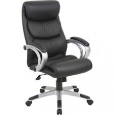 Lorell Executive High-back Chair - Black Seat - 5-star Base - Black, Silver - Bonded Leather - 30