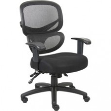 Lorell Mesh-Back Fabric Executive Chairs - Fabric Black Seat - Mesh Black Back - 5-star Base - Black, Silver - Fabric - 40.5