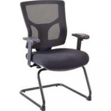 Lorell Conjure Sled Base Guest Chair - Fabric, Polyurethane Foam Seat - Mesh Back - Mid Back - Sled Base - Black - 1 Each