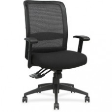 Lorell Executive High-Back Mesh Multifunction Chair - Fabric Black Seat - Black Back - Steel Frame - 5-star Base - Black - 27.8