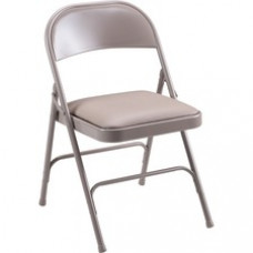 Lorell Steel Folding Chairs - 4/CT - Vinyl Beige Seat - Steel Beige Frame - 19.4