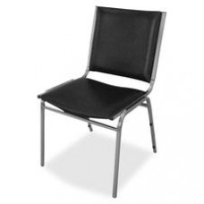 Lorell Padded Armless Stacking Chairs - 4/CT - Vinyl Black Seat - Vinyl Back - Steel Frame - Black - Steel, Vinyl - 20.8