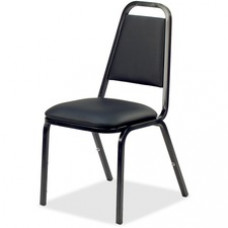 Lorell Upholstered Stacking Chair - Vinyl Black Seat - Steel Black Frame - Charcoal Black - Vinyl, Steel - 18