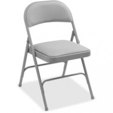 Lorell Padded Seat Folding Chairs - Beige Fabric Seat - Beige Fabric Back - Powder Coated Steel Frame - 4 / Carton