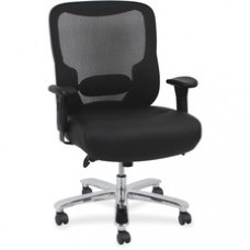 Lorell Big & Tall Mid-back Leather Task Chair - Bonded Leather Seat - Mid Back - 5-star Base - Black - Armrest - 1 Each