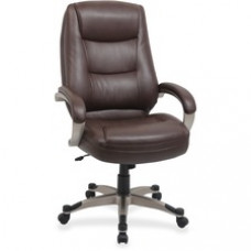 Lorell Westlake Series High Back Executive Chair - Leather Saddle Seat - Polyurethane Black Frame - Saddle - 21
