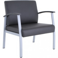 Lorell Big & Tall Healthcare Guest Chair - Vinyl Seat - Vinyl Back - Powder Coated Silver Steel Frame - Four-legged Base - Black, Silver - Armrest - 1 Each