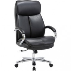 Lorell Executive Leather Big & Tall Chair - Bonded Leather Seat - Black Bonded Leather Back - High Back - Black - Armrest - 1 Each