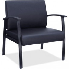 Lorell Big & Tall Black Leather Guest Chair - Steel Frame - Four-legged Base - Black - Bonded Leather - Armrest - 1 Each